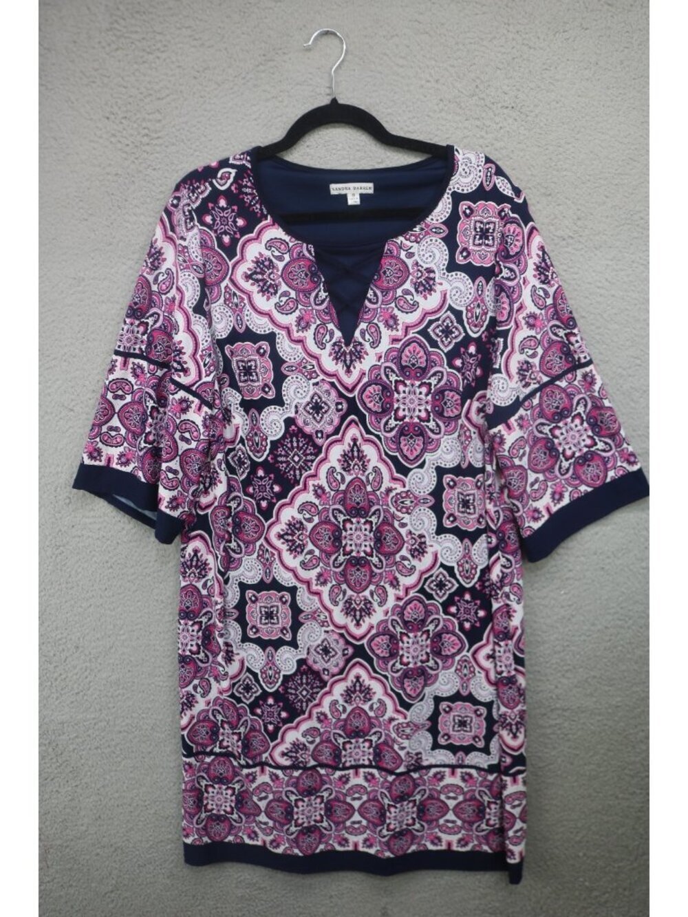 Sandra Darren 3/4 Bell Sleeve Purple & Blue Paisley Dress-Size 1X-BOHO